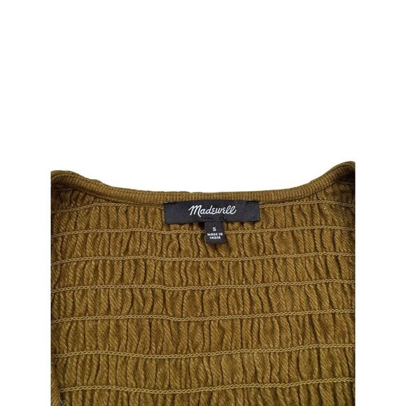 Madewell Women's Flannel Lucie V-Neck Smocked Mini Dress Size Small Olive Color - Picture 9 of 10